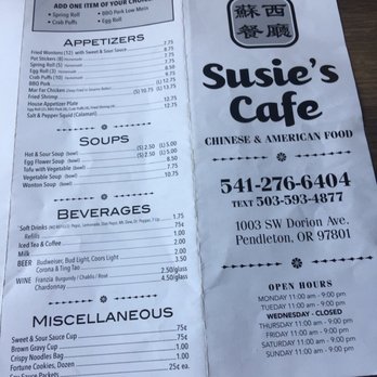 Susie's Cafe - menu - Chinese Near Me - Pendleton, Oregon Susie's Cafe - menu - Chinese Near Me - Pendleton, Oregon