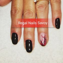 Regal Nails - Hand-painted cherry blossoms design on real nails with gel color