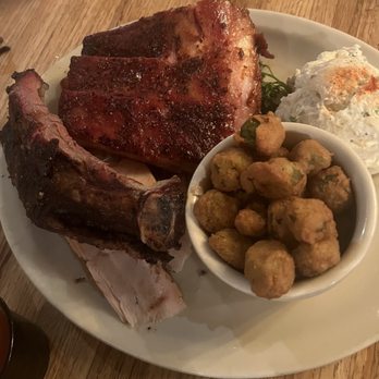 The County Line - 5 meat special with potato salad and fried okra - Barbeque Near Me - Austin, Texas