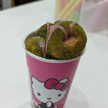 Hello Kitty Cafe - Strawberry matcha mini donuts $11 - Themed Cafes Near Me - Santa Clara, California