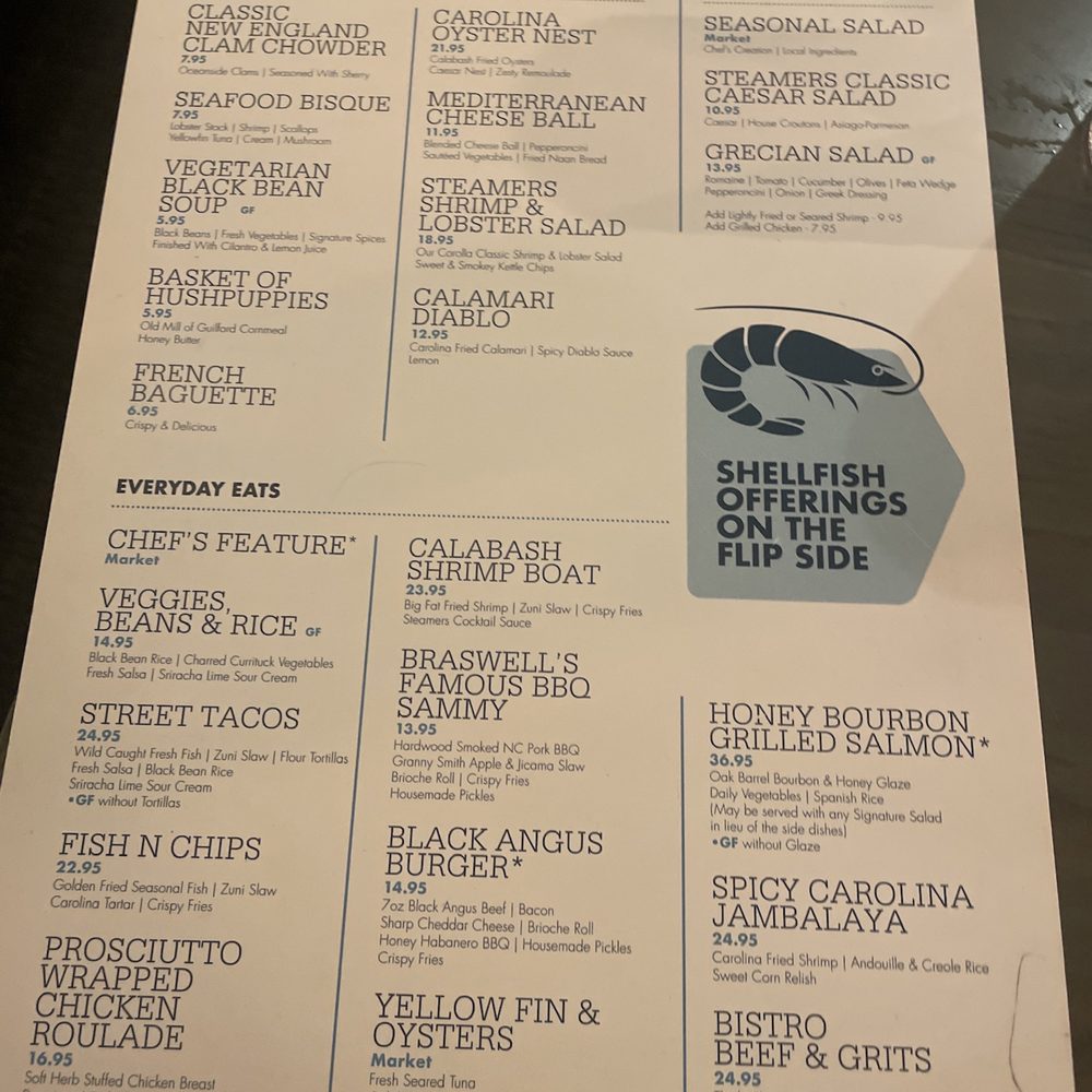 Steamers - Summer 2023 Menu - Seafood Near Me - Southern Shores, North Carolina Steamers - Summer 2023 Menu - Seafood Near Me - Southern Shores, North Carolina