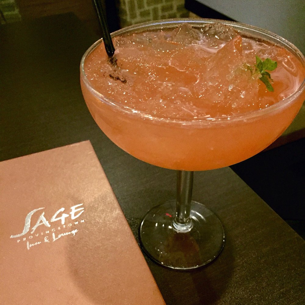 Pilgrim House - "Frozen" Blood Orange Margarita - was not frozen, just crushed ice, so disappointing, but flavor was good - Hotels Near Me - Provincetown, Massachusetts