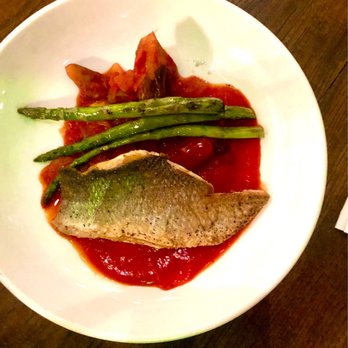 Olive + Oak - Main course! Fish corvina? With roasted red pepper purée !! - Wine Bars Near Me - Saint Louis, Missouri Olive + Oak - Main course! Fish corvina? With roasted red pepper purée !! - Wine Bars Near Me - Saint Louis, Missouri