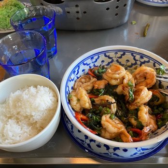 Pineapple Thai - Pad Grapow with prawns - Thai Near Me - Cupertino, California