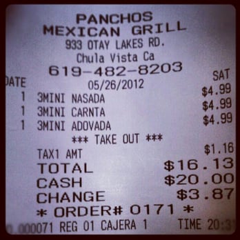 Panchos - check please... - Mexican Near Me - Chula Vista, California