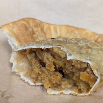 Next Stop Vegan - Inside of the yaroa pastelito, vegan empanada with vegan cheese, vegan beef and sweet plantains - Vegan Near Me - Brooklyn, New York