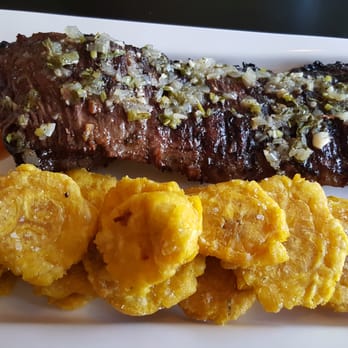 Leche Y Miel Restaurant - Churrasco steak with chimi sauce and tostones - Comfort Food Near Me - Bronx, New York