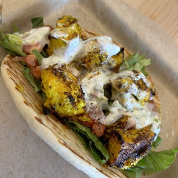 Crest Cafe - Chicken kabob on pita with tzatziki sauce. - Mediterranean Near Me - Elk Grove, California