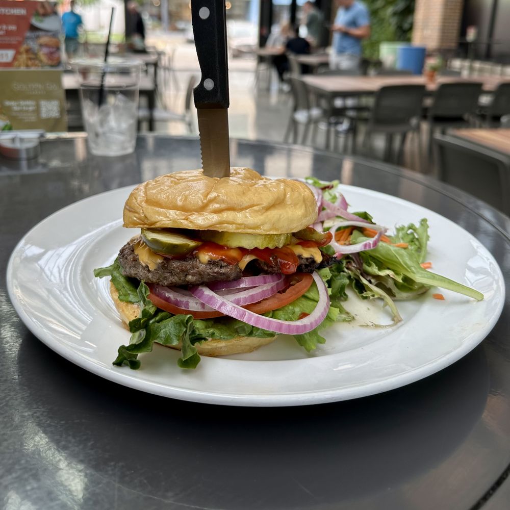 Charred - Wagyu burger with side salad - Burgers Near Me - Pittsburgh, Pennsylvania