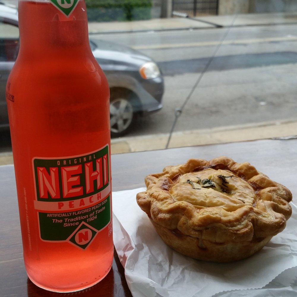 Proper Pie - Savory meat pie,  tastes just like chicken pot pie! Peach soda on the side - Desserts Near Me - Richmond, Virginia