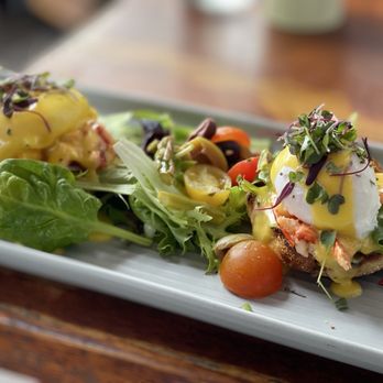 Maya's Tapas and Wines - Lobster Benedict with a small salad - Tapas/Small Plates Near Me - Haleiwa, Hawaii Maya's Tapas and Wines - Lobster Benedict with a small salad - Tapas/Small Plates Near Me - Haleiwa, Hawaii