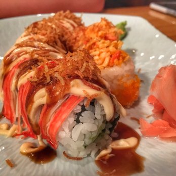 Asahi Japanese Restaurant - Crazy Crab Roll, plus the two Rice Cups that are filled with crab. - Japanese Near Me - Tulsa, Oklahoma