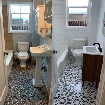 Aesthetic Elements Construction - a bathroom with a sink, toilet, and bathtub - General Contractors Near Me - San Leandro, California