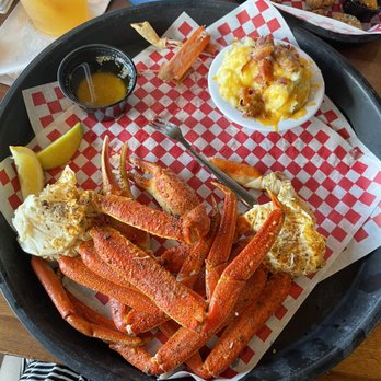 Crabby's Oceanside - 1.5 pounds crab legs, potato's (added cheese and bacon), Fried Pickles - Seafood Near Me - Daytona Beach, Florida