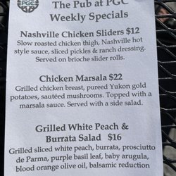 Pub at PGC - Specials menu