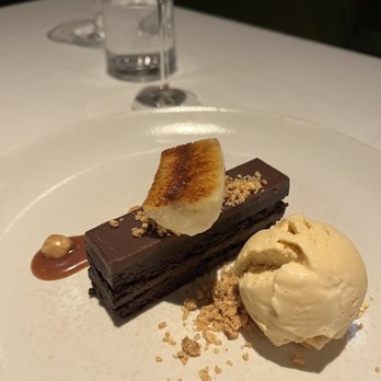 Rioja - Chocolate cake with some delicious ice cream (tres leches?), brûléed banana and caramel and hazelnut - New American Near Me - Denver, Colorado