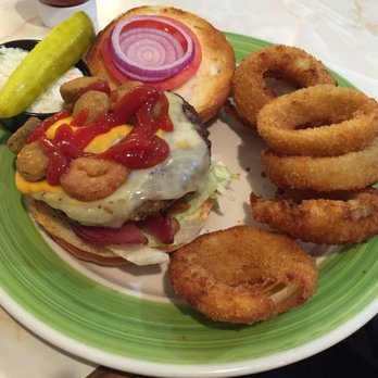 Colonial Diner - Yummy burger with onion rings - New American Near Me - East Brunswick, New Jersey