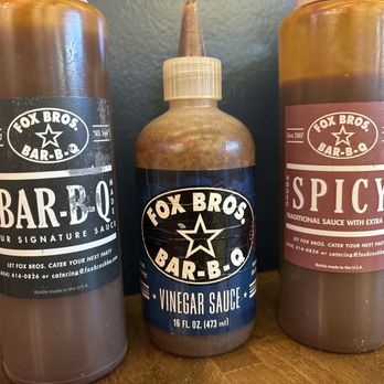 Fox Bros BBQ - Three BBQ sauce options. - Barbeque Near Me - Brookhaven, Georgia