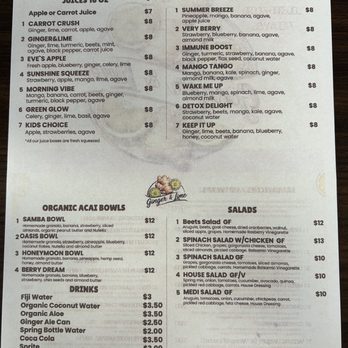 Ginger & Lime - back of menu, gluten free options - Juice Bars & Smoothies Near Me - Palm Harbor, Florida Ginger & Lime - back of menu, gluten free options - Juice Bars & Smoothies Near Me - Palm Harbor, Florida