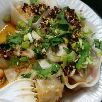 Beijing Dumpling House - Wontons with spicy sauce (fully loaded with shrimp and pork and veggies) - Bubble Tea Near Me - Jamaica, New York
