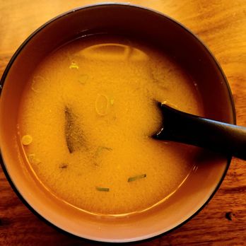 Nobuya - Miso soup arrives when seated, along with menu. - Sushi Bars Near Me - Pleasant Hill, California