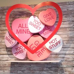 American Cancer Society Discovery Shop - Giant conversation hearts, inside a big red heart on the wall. Such cute decorations! You've done it again!! ;)