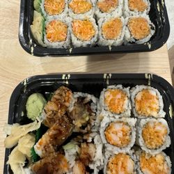 Harvest House - (Bottom) Kani tempura roll, spicy shrimp roll, (Top) spicy kani roll, spicy tuna roll