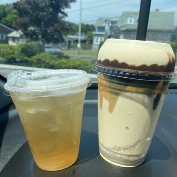 The New Spot - Peach tea with mango aloe and the King Me protein shake. - Coffee & Tea Near Me - Cumberland, Rhode Island The New Spot - Peach tea with mango aloe and the King Me protein shake. - Coffee & Tea Near Me - Cumberland, Rhode Island