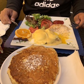 Cafe Laurent - Eggs Benedict and a pancake - French Near Me - Mar Vista, California
