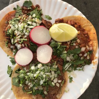 Tacos Sinaloa - Top two are pastor, bottom one is carnitas - Food Trucks Near Me - Oakland, California