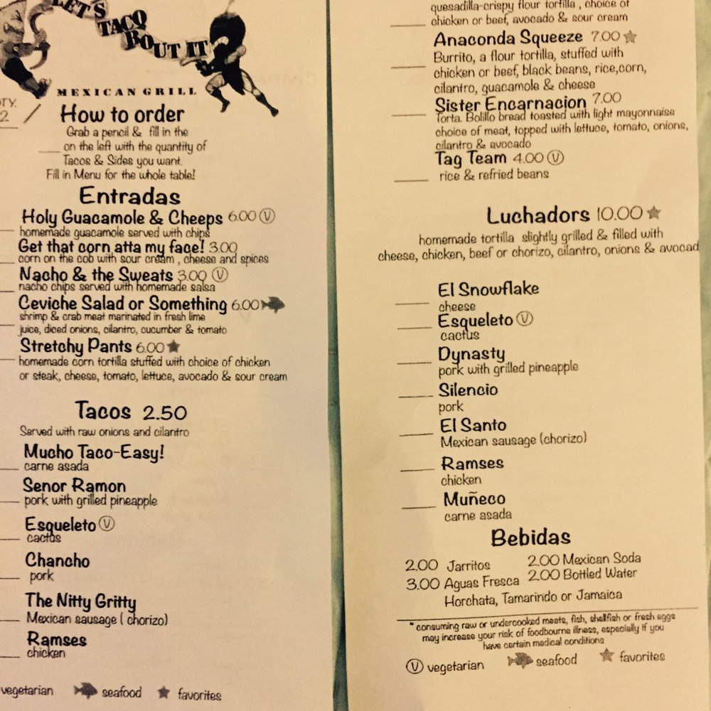 Let's Taco Bout It - Menu from March 2016 - Mexican Near Me - West Reading, Pennsylvania Let's Taco Bout It - Menu from March 2016 - Mexican Near Me - West Reading, Pennsylvania
