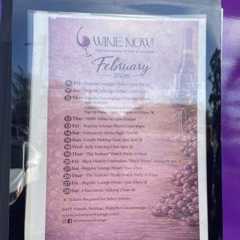 Wine Now - February events - Wine Tasting Room Near Me - Rancho Cucamonga, California