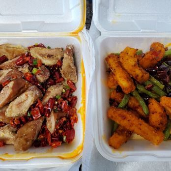 Tian Tian Noodles - Dry Fried Pork Intestine with Hot Chilies and Sichuan Style Spicy & Crispy Squid - Noodles Near Me - Redmond, Washington
