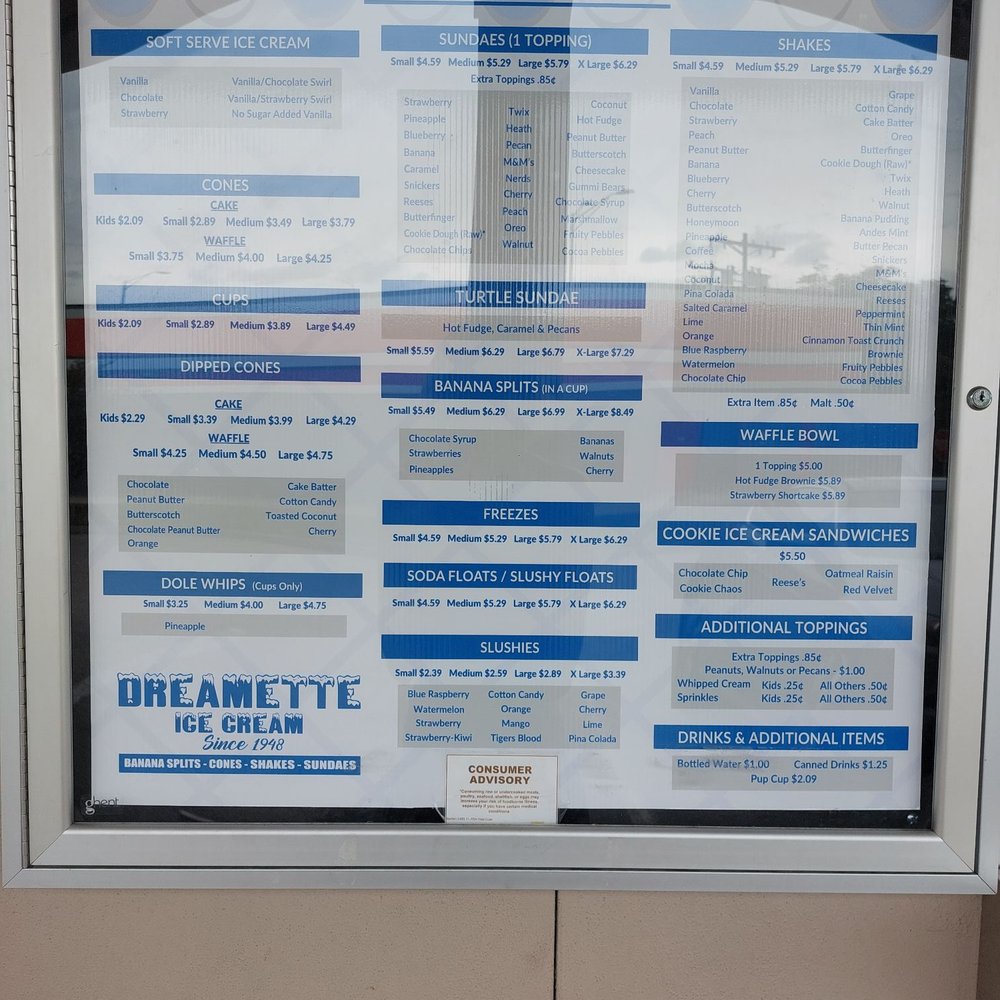 Dreamette Ice Cream - Menu - Ice Cream & Frozen Yogurt Near Me - Middleburg, Florida Dreamette Ice Cream - Menu - Ice Cream & Frozen Yogurt Near Me - Middleburg, Florida