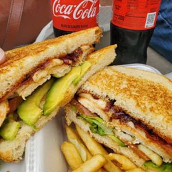 SlingEm's Food Truck - Grilled chicken BBQ sandwich with havarti and avocado, delicious!!! Homemade BBQ sauce goes great with everything!!!