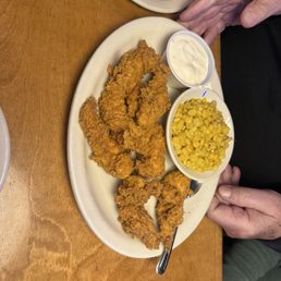 Chicken strips and corn Chicken strips and corn