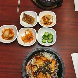 Unagi Hot Pot Bibimbap with assorted banchan (Korean side dishes) Unagi Hot Pot Bibimbap with assorted banchan (Korean side dishes)