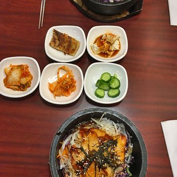 MaMa Chef Korean Restaurant - Unagi Hot Pot Bibimbap with assorted banchan (Korean side dishes) - Korean Near Me - Toronto, Ontario MaMa Chef Korean Restaurant - Unagi Hot Pot Bibimbap with assorted banchan (Korean side dishes) - Korean Near Me - Toronto, Ontario