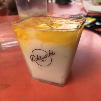 Pokeworks - Mango dessert - it was a super sweet coconut custard with a super sweet mango topping. - Poke Near Me - Burlington, Vermont