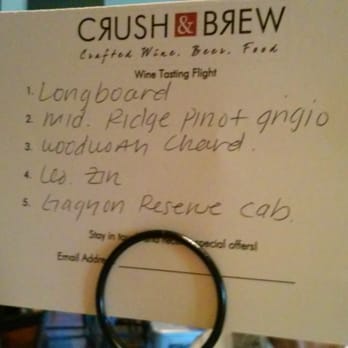 Crush & Brew - Our wine tasting selection list - New American Near Me - Temecula, California Crush & Brew - Our wine tasting selection list - New American Near Me - Temecula, California