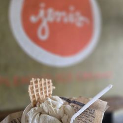 Jeni's Splendid Ice Creams - Brown Butter Almond Brickle and Honey Vanilla Bean scoops