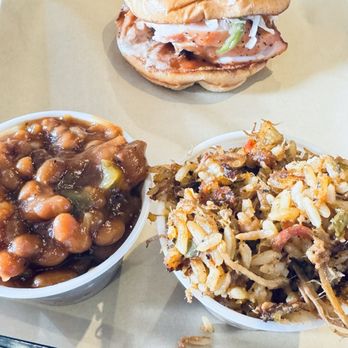 Moe's Original BBQ - Smoked Chicken Sandwich & Baked Beans - Barbeque Near Me - Durham, North Carolina Moe's Original BBQ - Smoked Chicken Sandwich & Baked Beans - Barbeque Near Me - Durham, North Carolina