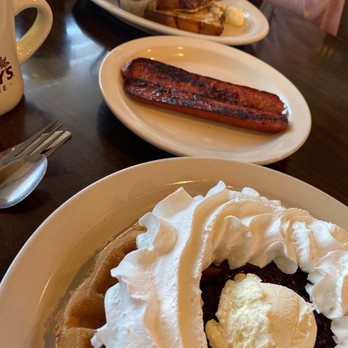 Big Y Cafe - Marionberry waffle, cinnamon bread french toast and German sausage. - Breakfast & Brunch Near Me - Peshastin, Washington