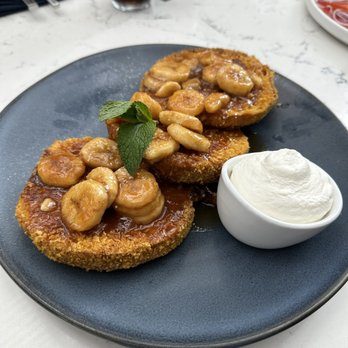 Openaire - Corn Flake Crusted French Toast, Caramelized Bananas, Mint - New American Near Me - Los Angeles, California Openaire - Corn Flake Crusted French Toast, Caramelized Bananas, Mint - New American Near Me - Los Angeles, California