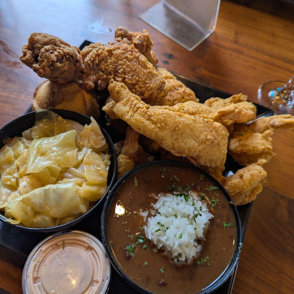 Y’s Choice - Combo 3 - 4 party wings, 2 catfish, 6 pawns, two sides (cabbage and red beans and rice) and corn bread. - Soul Food Near Me - Oakland, California Y’s Choice - Combo 3 - 4 party wings, 2 catfish, 6 pawns, two sides (cabbage and red beans and rice) and corn bread. - Soul Food Near Me - Oakland, California