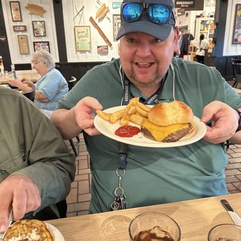 Cracker Barrel Old Country Store - Jonathan with a Barrel Cheeseburger* and Steak Fries - American Near Me - Lakeland, Florida Cracker Barrel Old Country Store - Jonathan with a Barrel Cheeseburger* and Steak Fries - American Near Me - Lakeland, Florida