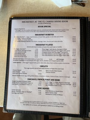 Menu photo 3 El Camino Dining Room Albuquerque, NM