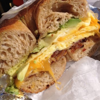 Bagel Pub - ABC - avocado, bacon and cheddar with egg on a whole wheat bagel. Yum! - Cafes Near Me - Brooklyn, New York Bagel Pub - ABC - avocado, bacon and cheddar with egg on a whole wheat bagel. Yum! - Cafes Near Me - Brooklyn, New York