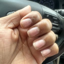 Asked for a soak off and manicure , as you can see under nails still dirty ! Dead skin not removed , cuticles still look a mess Asked for a soak off and manicure , as you can see under nails still dirty ! Dead skin not removed , cuticles still look a mess