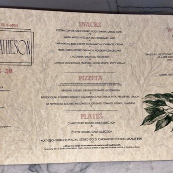 The Matheson - Happy hour menu - Wine Bars Near Me - Healdsburg, California